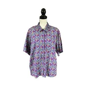 SALE Vintage Patagonia Women’s Purple Palm Tree Short Sleeve Button Down Shirt L